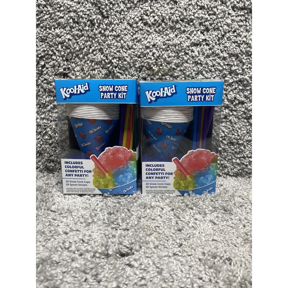 Kool Aid Snow Cone Party Kit 20 Cups & 20 Spoon Straws 2 Pk Bundle Set New